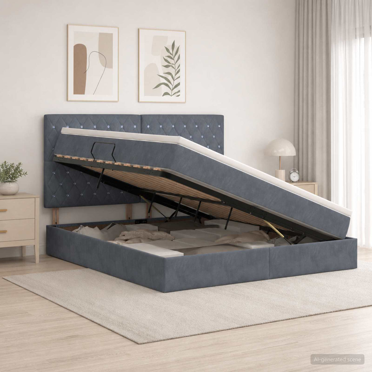 Opslag bed met matras Donkergrijs 140 x 190 cm Fluweel is nu te koop bij PeponiXL, paradijselijk wonen!