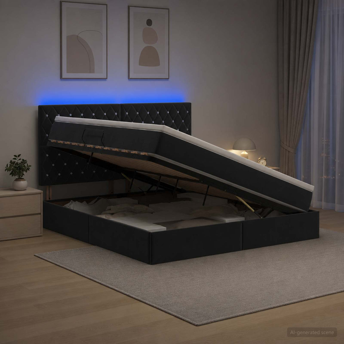 LED Opslagbed met Matras Zwart 180 x 200 cm Fluweel is nu te koop bij PeponiXL, paradijselijk wonen!
