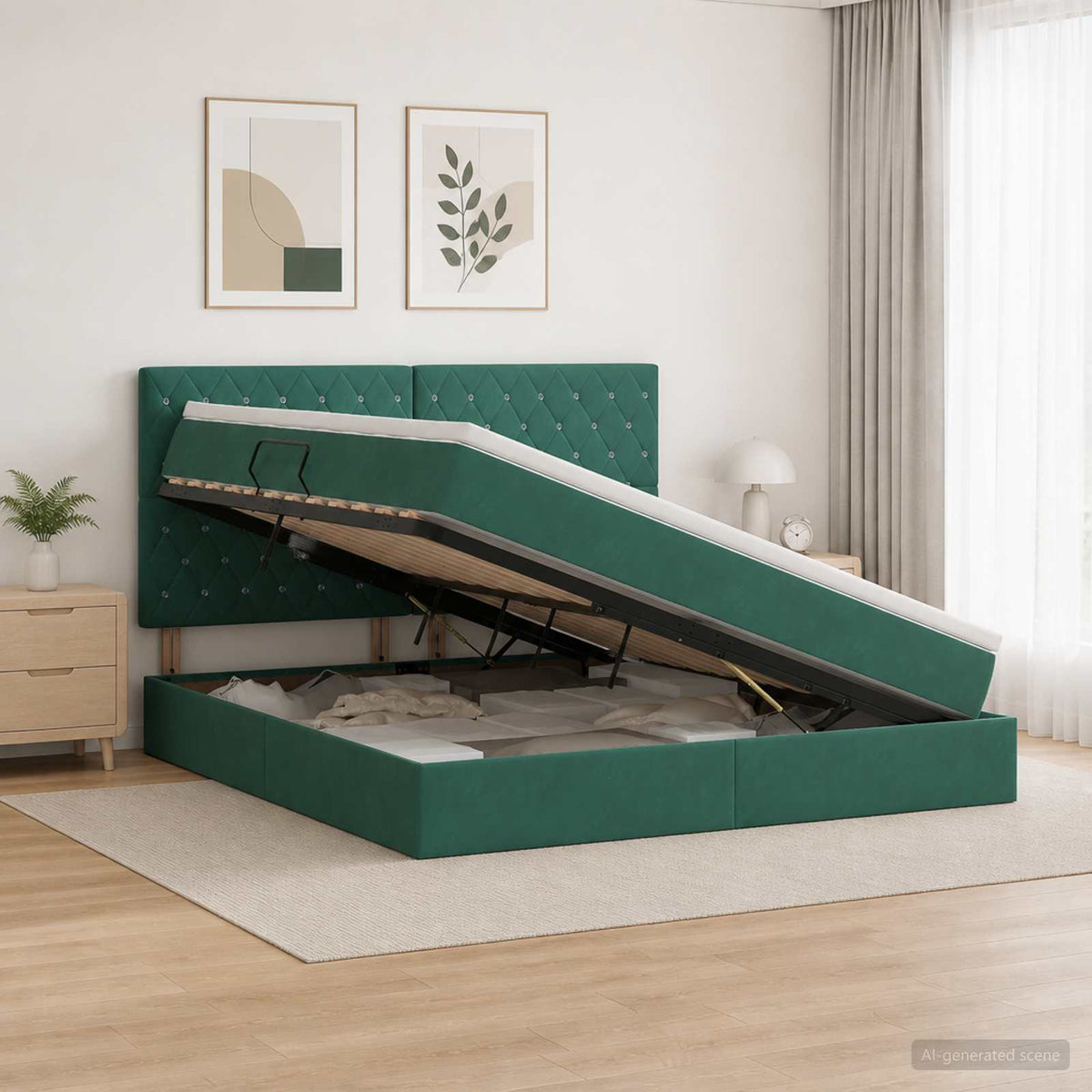 vidaXL LED Opslagbed met Matras Donkergroen 180 x 200 cm Fluweel