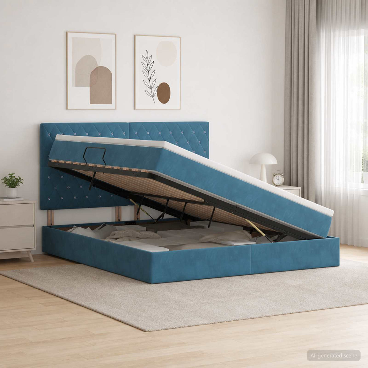 Opslag bed met matras Donkerblauw 160 x 200 cm Fluweel is nu te koop bij PeponiXL, paradijselijk wonen!