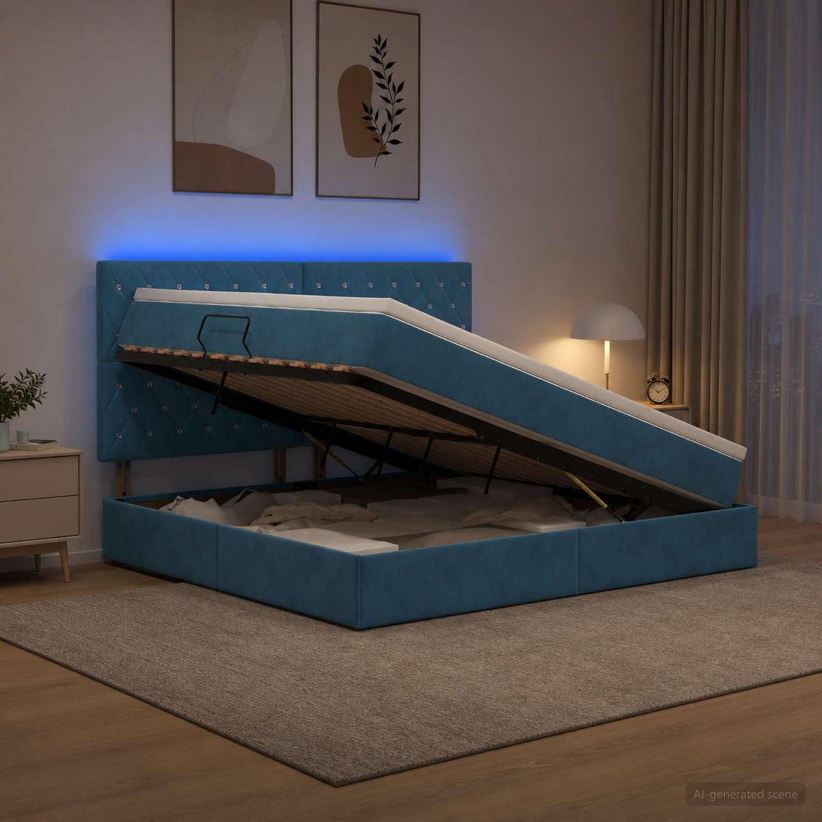LED Opslagbed met Matras Donkerblauw 160 x 200 cm Fluweel is nu te koop bij PeponiXL, paradijselijk wonen!