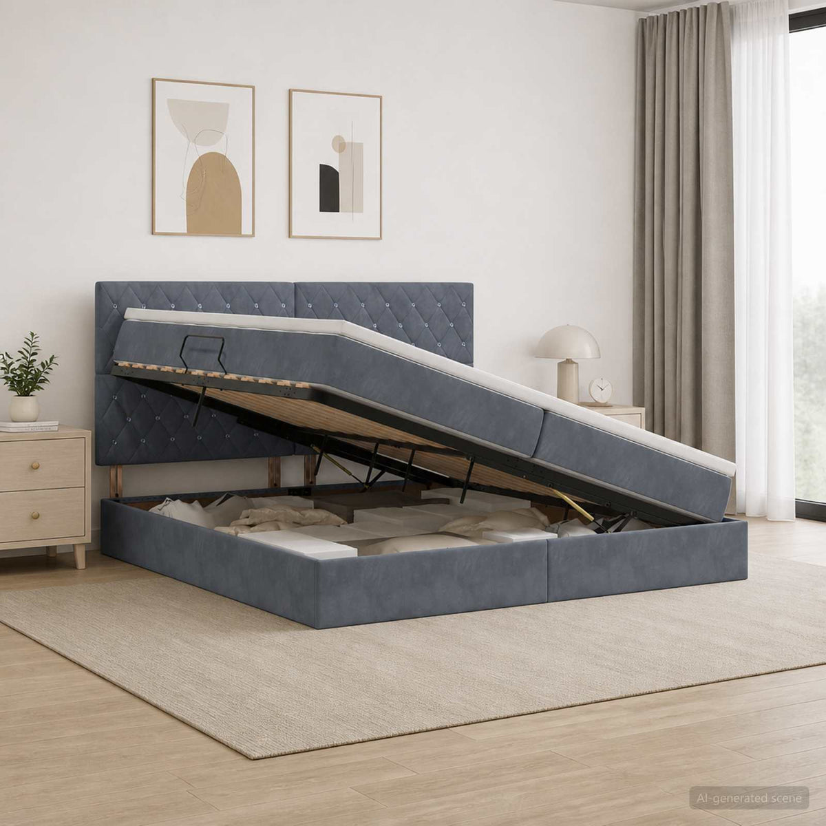 LED Opslagbed met Matras Donkergrijs 200 x 200 cm Fluweel is nu te koop bij PeponiXL, paradijselijk wonen!