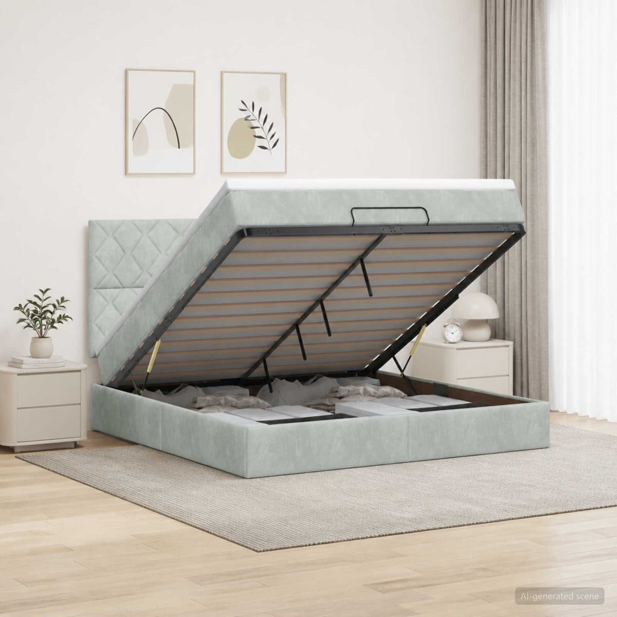 Ottoman bed met matras Lichtgrijs 160 x 200 cm Fluweel is nu te koop bij PeponiXL, paradijselijk wonen!