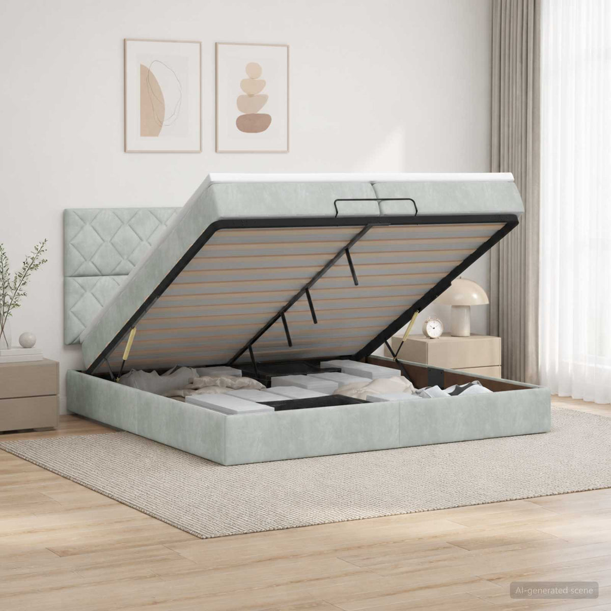 Ottoman bed met matras Lichtgrijs 200 x 200 cm Fluweel is nu te koop bij PeponiXL, paradijselijk wonen!