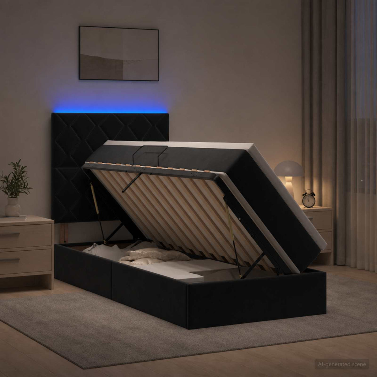 LED Opslagbed met Matras Zwart 90 x 190 cm Fluweel is nu te koop bij PeponiXL, paradijselijk wonen!