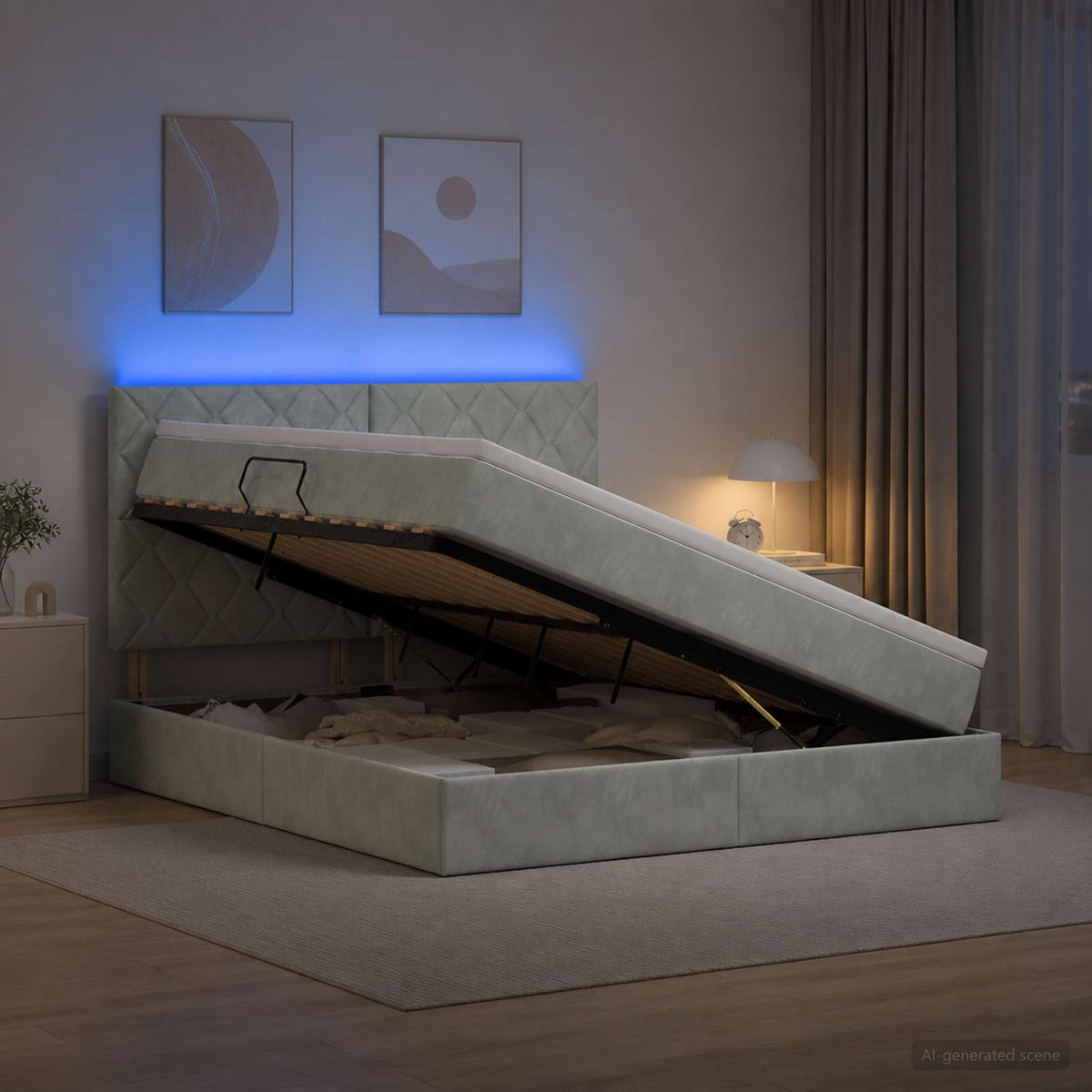 LED Opslagbed met Matras Lichtgrijs 160 x 200 cm Fluweel is nu te koop bij PeponiXL, paradijselijk wonen!