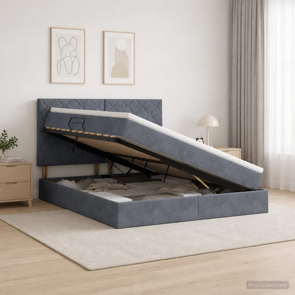 Opslag bed met matras Donkergrijs 180 x 200 cm Fluweel is nu te koop bij PeponiXL, paradijselijk wonen!