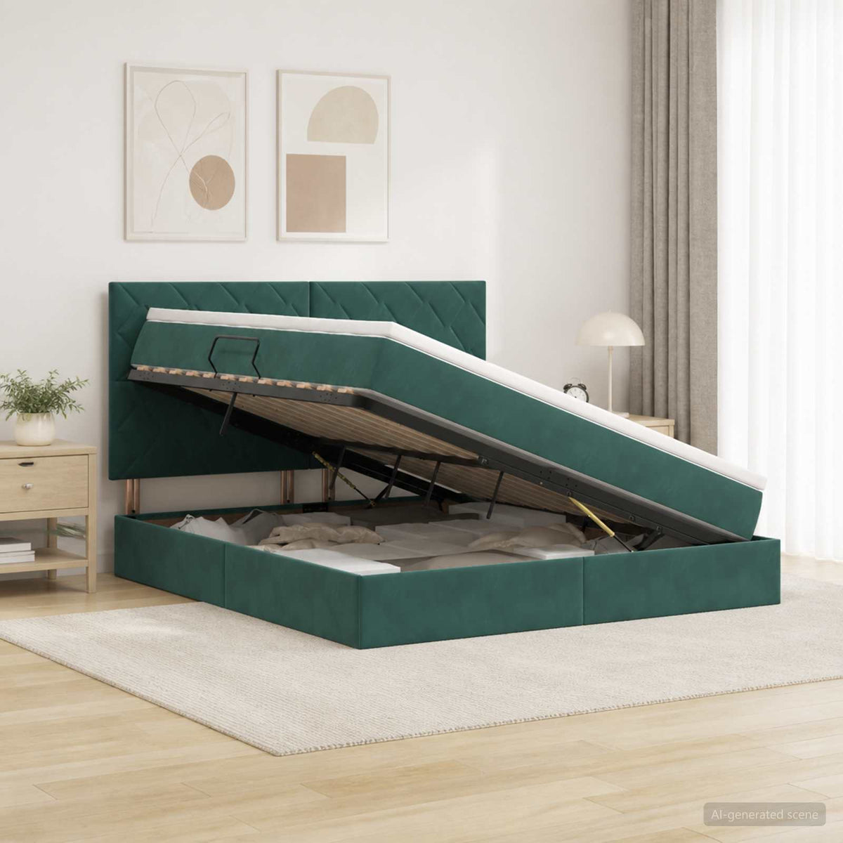 Opslag bed met matras Donkergroen 160 x 200 cm Fluweel is nu te koop bij PeponiXL, paradijselijk wonen!