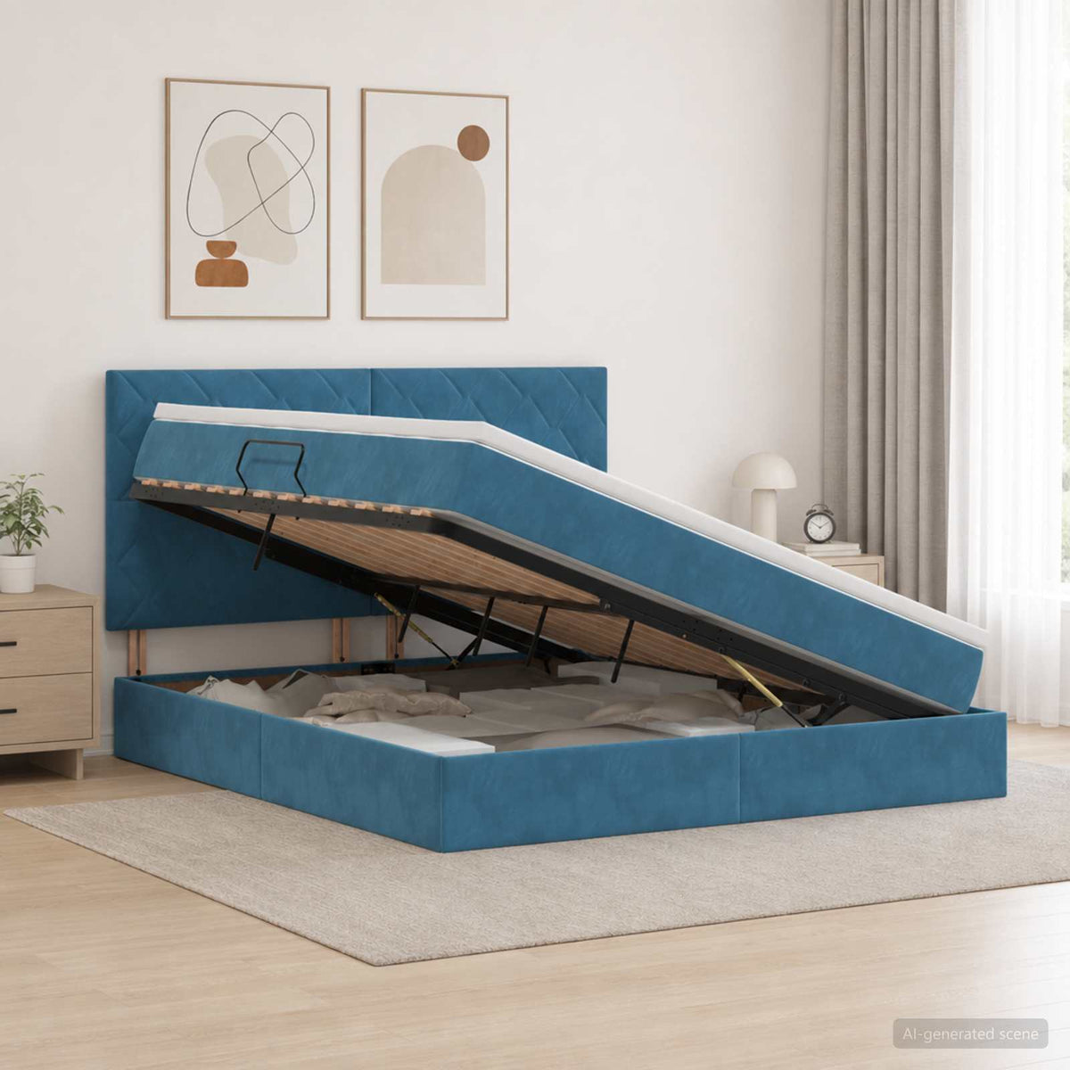 LED Opslagbed met Matras Donkerblauw 160 x 200 cm Fluweel is nu te koop bij PeponiXL, paradijselijk wonen!