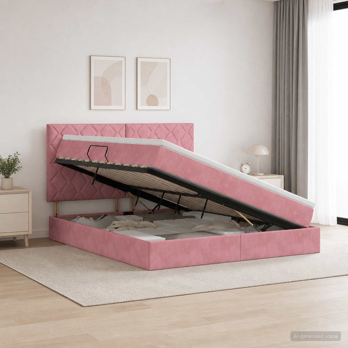 vidaXL Opslag bed met matras met hoofdeinde Roze 140 x 200 cm Fluweel