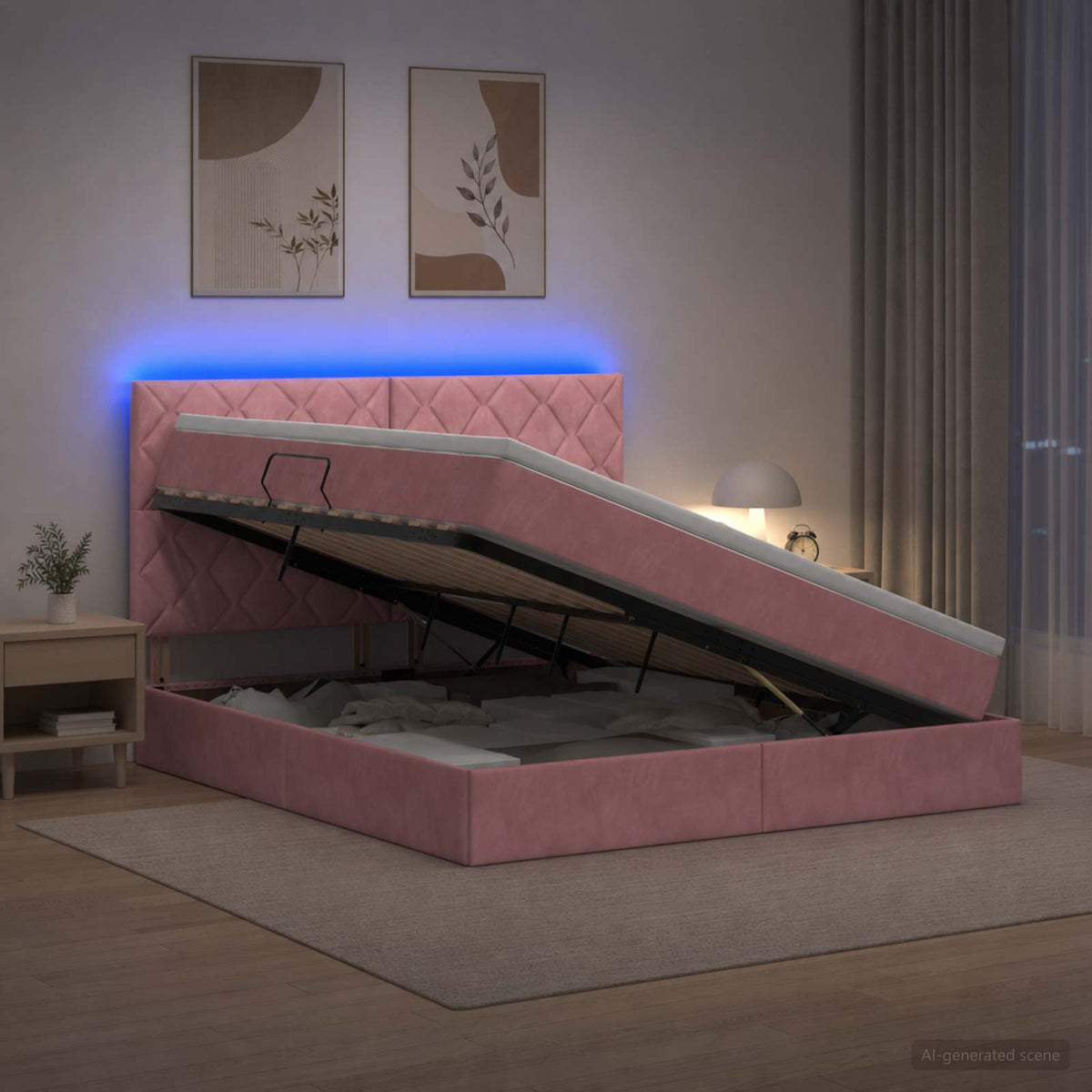 LED Opslagbed met Matras Roze 160 x 200 cm Fluweel is nu te koop bij PeponiXL, paradijselijk wonen!