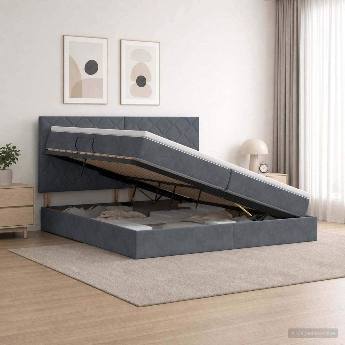 Opslag bed met matras Donkergrijs 200 x 200 cm Fluweel is nu te koop bij PeponiXL, paradijselijk wonen!