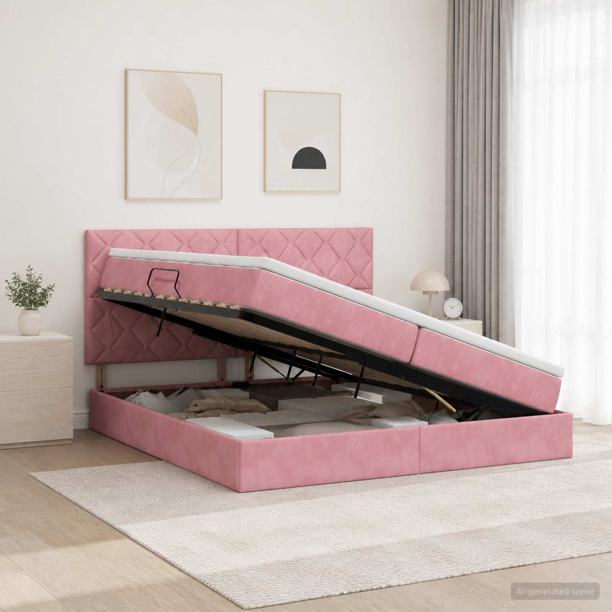 LED Opslagbed met Matras Roze 200 x 200 cm Fluweel is nu te koop bij PeponiXL, paradijselijk wonen!