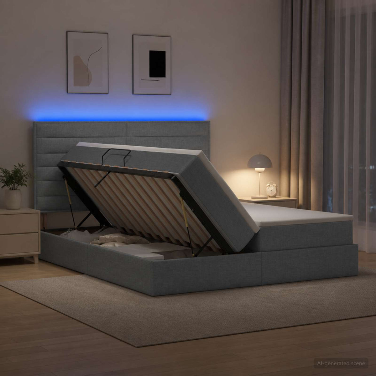 LED Opslagbed met Matras Lichtgrijs 180 x 200 cm Stof is nu te koop bij PeponiXL, paradijselijk wonen!