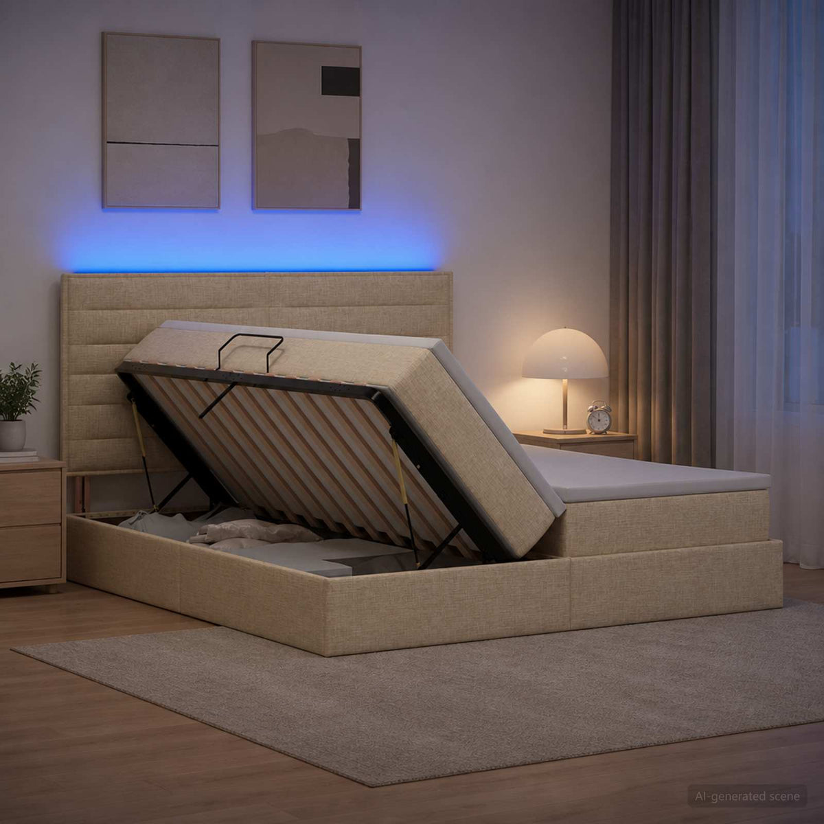 LED Opslagbed met Matras Crèmekleurig 180 x 200 cm Stof is nu te koop bij PeponiXL, paradijselijk wonen!