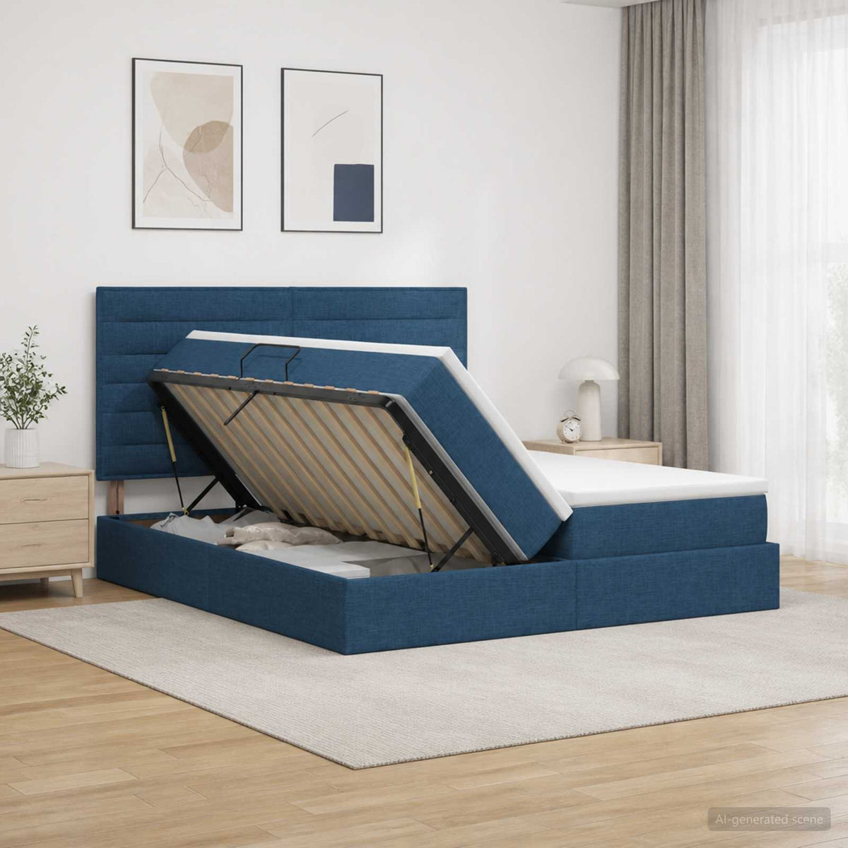 LED Opslagbed met Matras Blauw 200 x 200 cm Stof is nu te koop bij PeponiXL, paradijselijk wonen!
