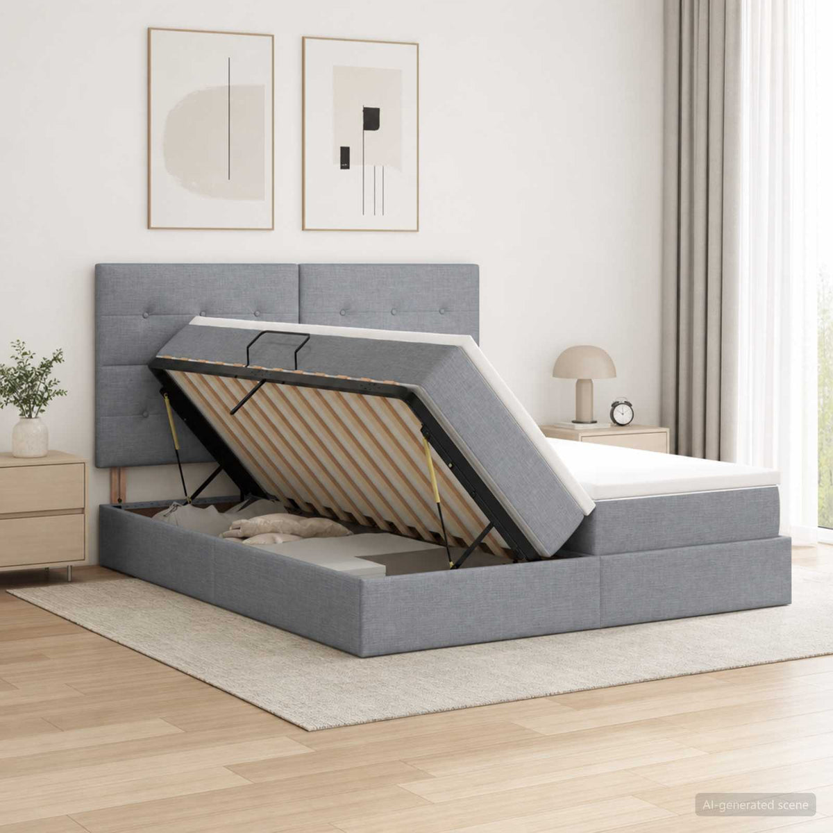 Opslag bed met hoofdeinde Lichtgrijs 200 x 200 cm Stof is nu te koop bij PeponiXL, paradijselijk wonen!