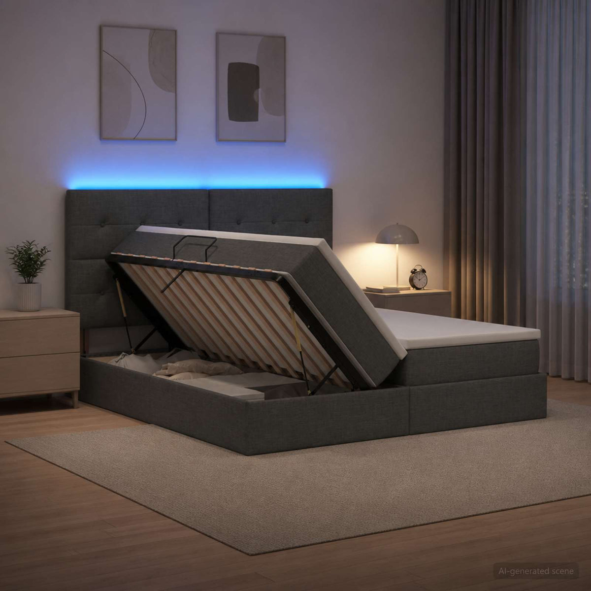 vidaXL LED Opslagbed met Matras Donkergrijs 180 x 200 cm Stof
