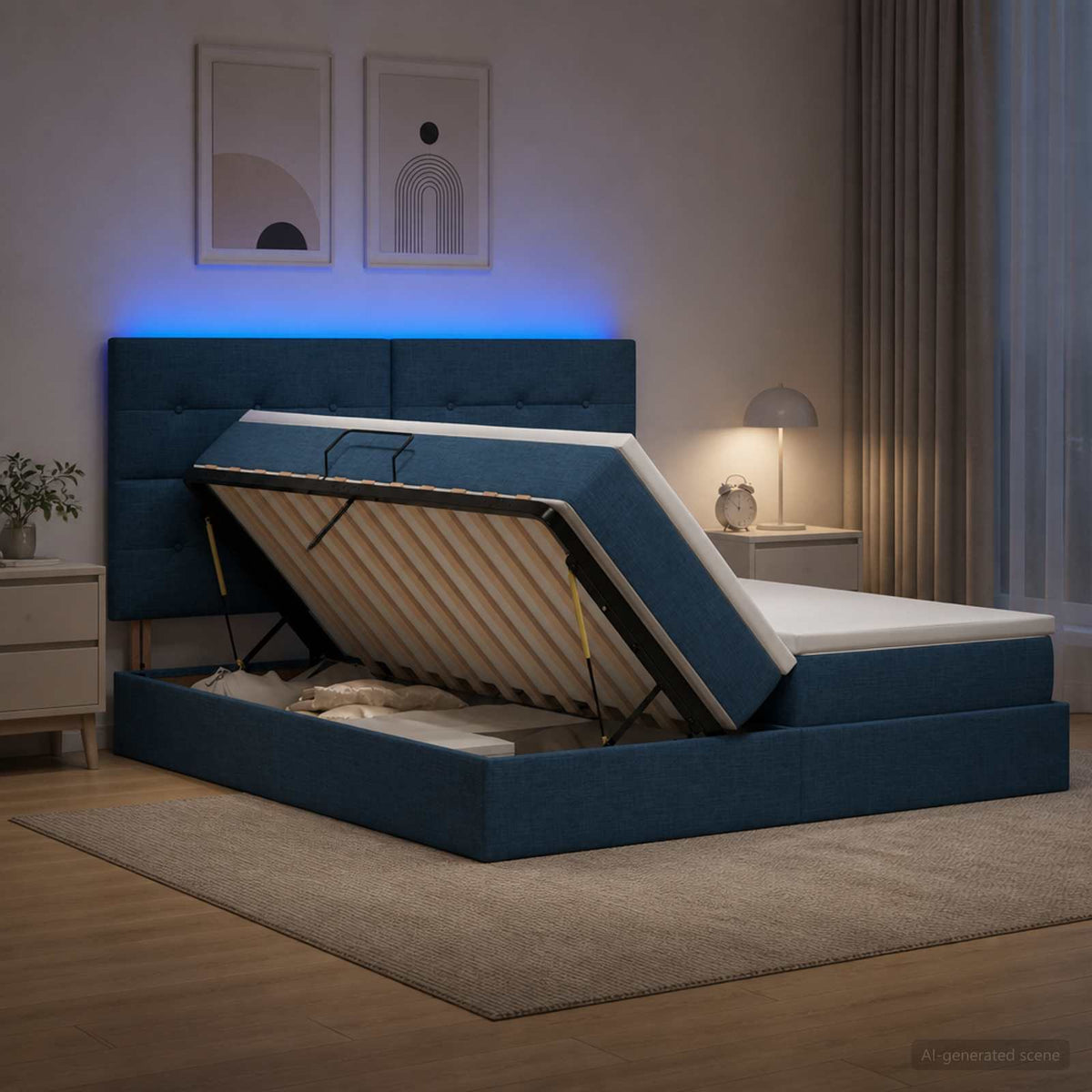 LED Opslagbed met Matras Blauw 180 x 200 cm Stof is nu te koop bij PeponiXL, paradijselijk wonen!