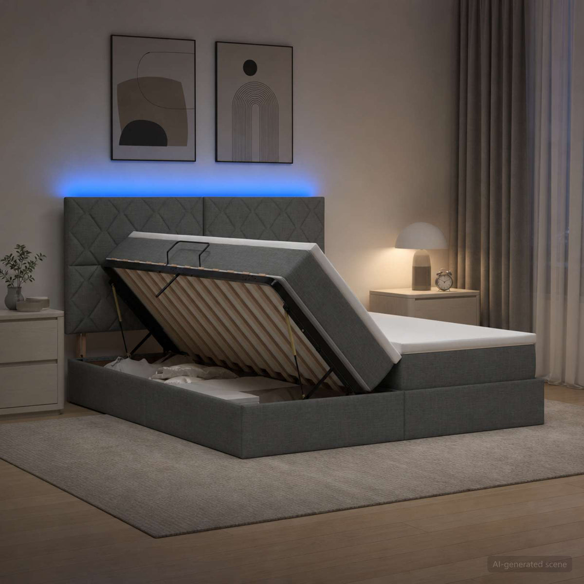LED Opslagbed met Matras Donkergrijs 200 x 200 cm Stof is nu te koop bij PeponiXL, paradijselijk wonen!