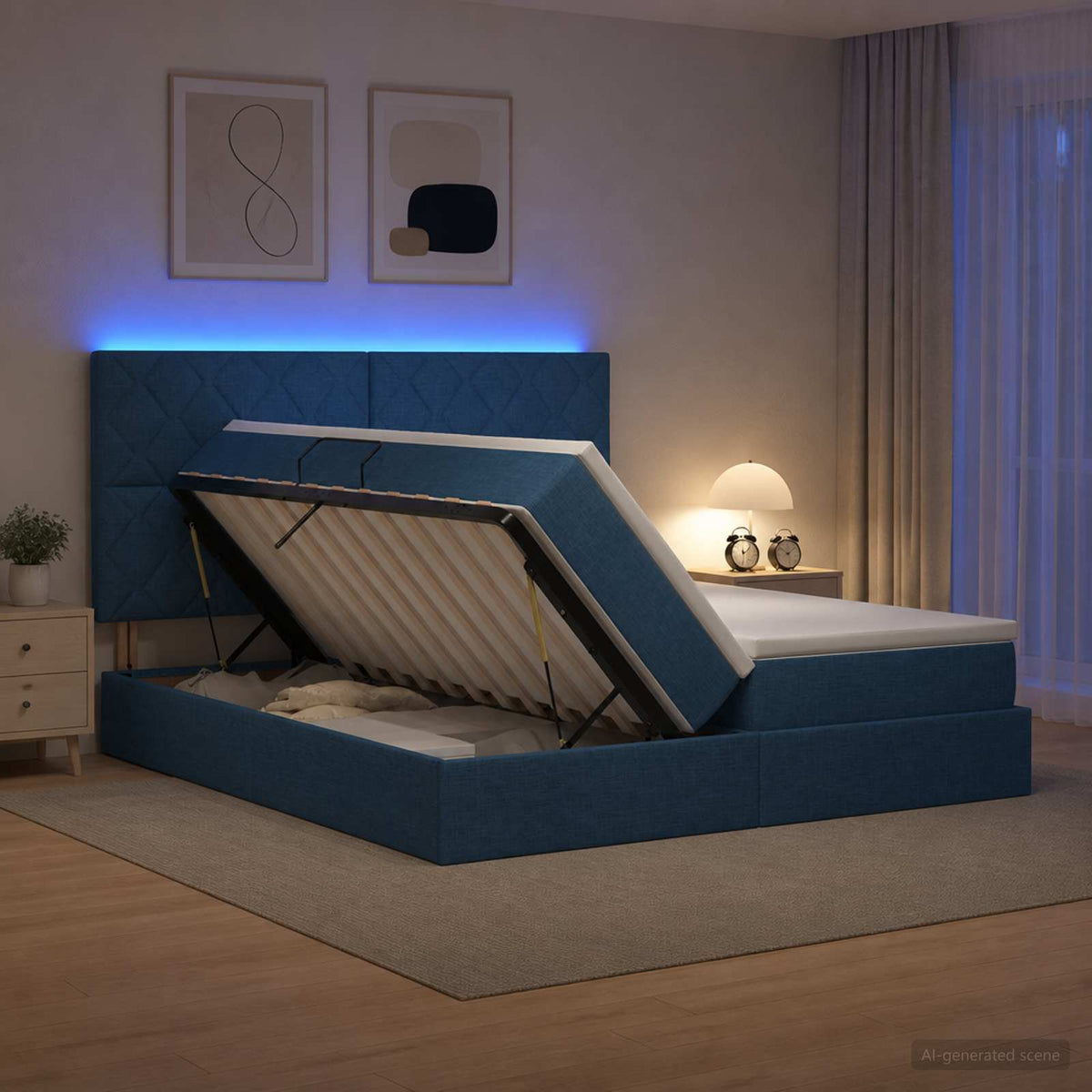 LED Opslagbed met Matras Blauw 180 x 200 cm Stof is nu te koop bij PeponiXL, paradijselijk wonen!