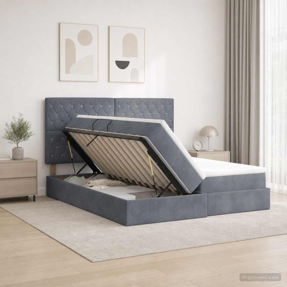 Opslag bed met hoofdeinde Donkergrijs 200 x 200 cm Fluweel is nu te koop bij PeponiXL, paradijselijk wonen!
