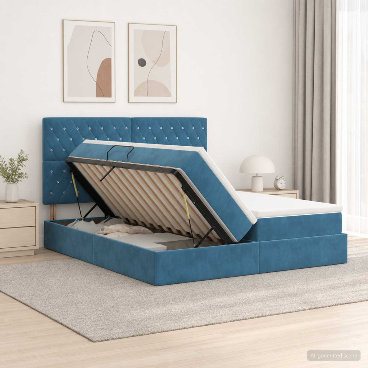 Opslag bed met hoofdeinde Donkerblauw 200 x 200 cm Fluweel is nu te koop bij PeponiXL, paradijselijk wonen!