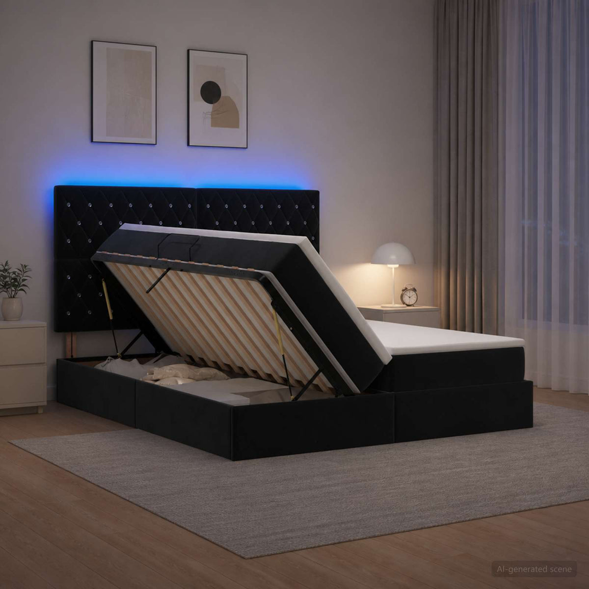 LED Opslagbed met Matras Zwart 200 x 200 cm Fluweel is nu te koop bij PeponiXL, paradijselijk wonen!