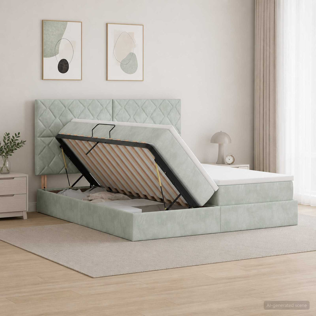 Opslag bed met hoofdeinde Lichtgrijs 200 x 200 cm Fluweel is nu te koop bij PeponiXL, paradijselijk wonen!