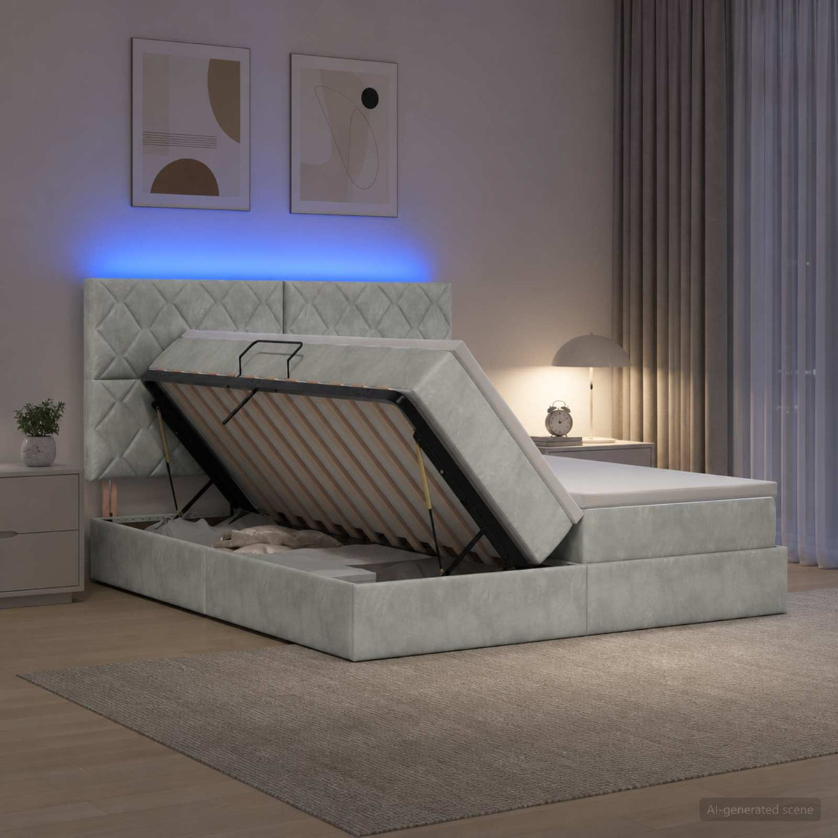 LED Opslagbed met Matras Lichtgrijs 180 x 200 cm Fluweel is nu te koop bij PeponiXL, paradijselijk wonen!
