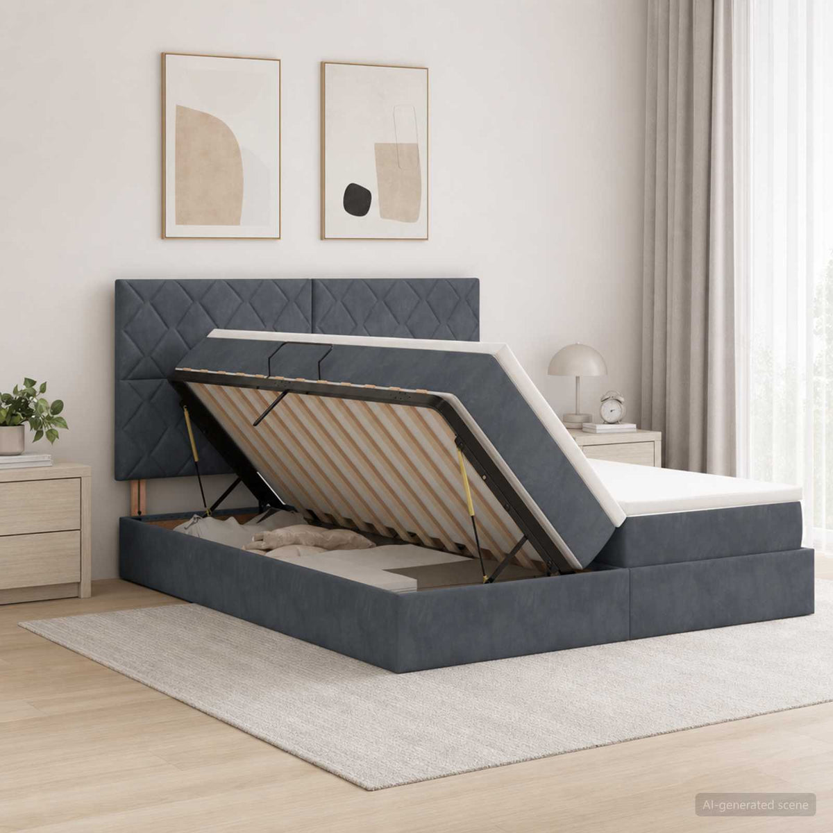 Opslag bed met hoofdeinde Donkergrijs 200 x 200 cm Fluweel is nu te koop bij PeponiXL, paradijselijk wonen!