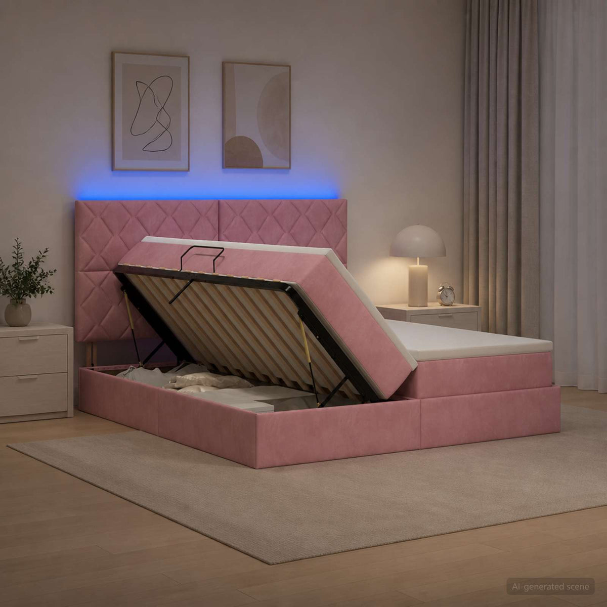 vidaXL LED Opslagbed met Matras Roze 200 x 200 cm Fluweel