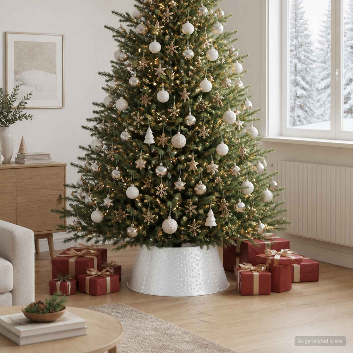 Kerstboomrok Kegelvormig Wit Ø 62 x 25 cm Staal is nu te koop bij PeponiXL, paradijselijk wonen!