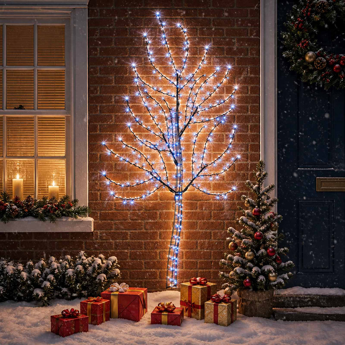 LED-wandkerstboom 180 cm 200 LED's Blauw Staal Zwart is nu te koop bij PeponiXL, paradijselijk wonen!