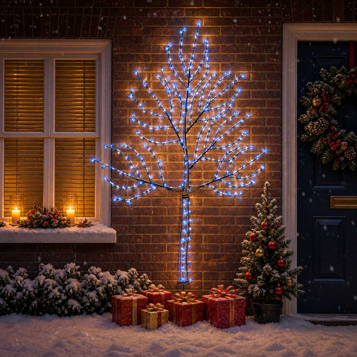 LED-wandkerstboom 210 cm 312 LED's Blauw Staal Zwart is nu te koop bij PeponiXL, paradijselijk wonen!