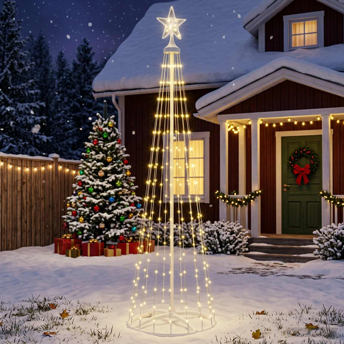 vidaXL Kegelvormige led-kerstboom 180 cm 250 LED's Warmwit Staal Wit