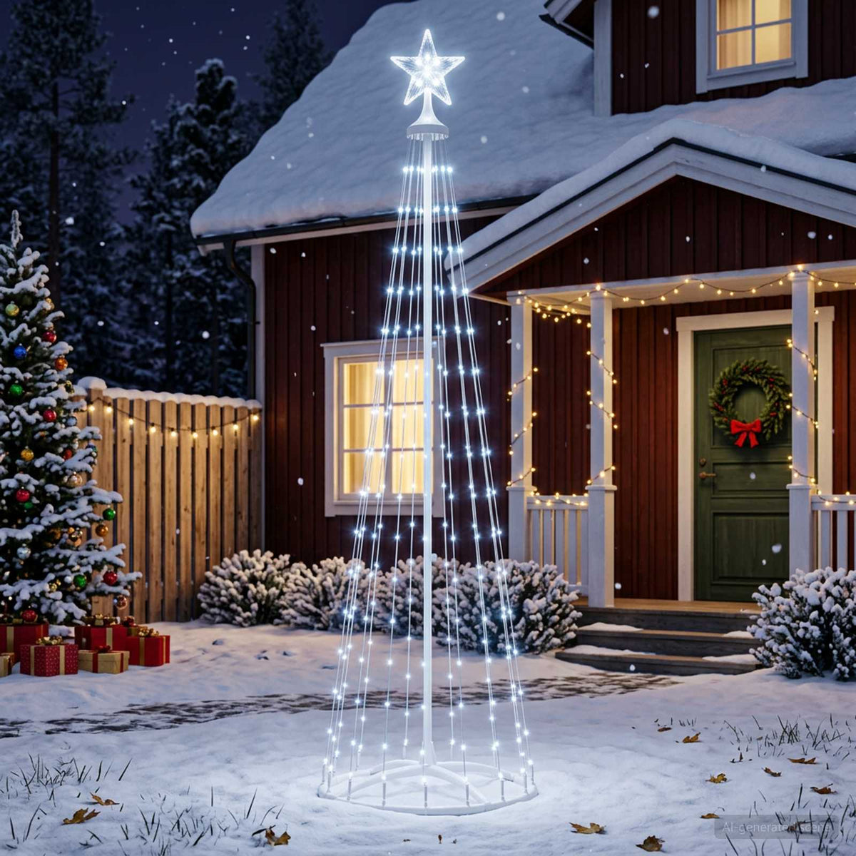 vidaXL Kegelvormige led-kerstboom 180 cm 250 LED's Koel wit Staal Wit