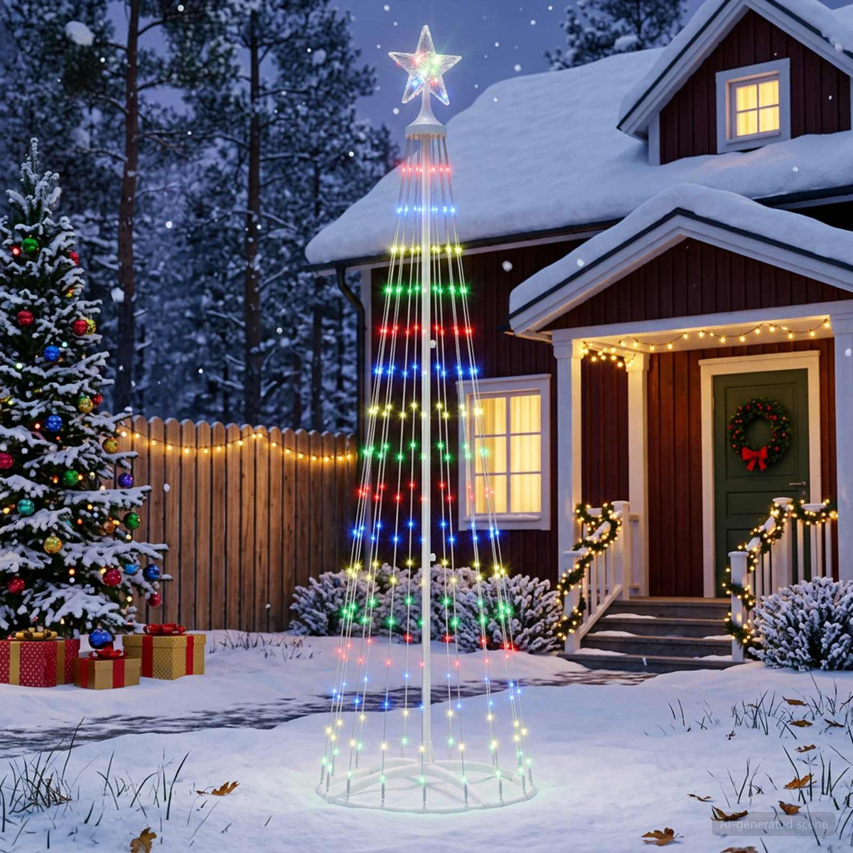 Kegelvormige led-kerstboom 180 cm 250 LED's Meerkleurig Staal is nu te koop bij PeponiXL, paradijselijk wonen!