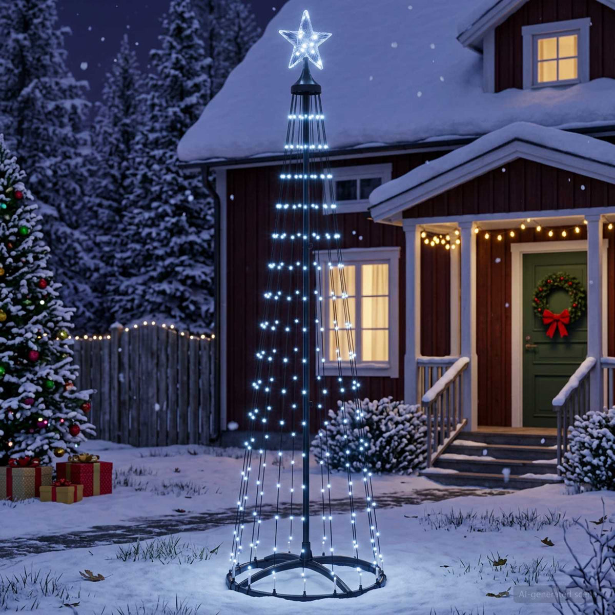 vidaXL Kegelvormige led-kerstboom 180 cm 250 LED's Koel wit Staal Wit