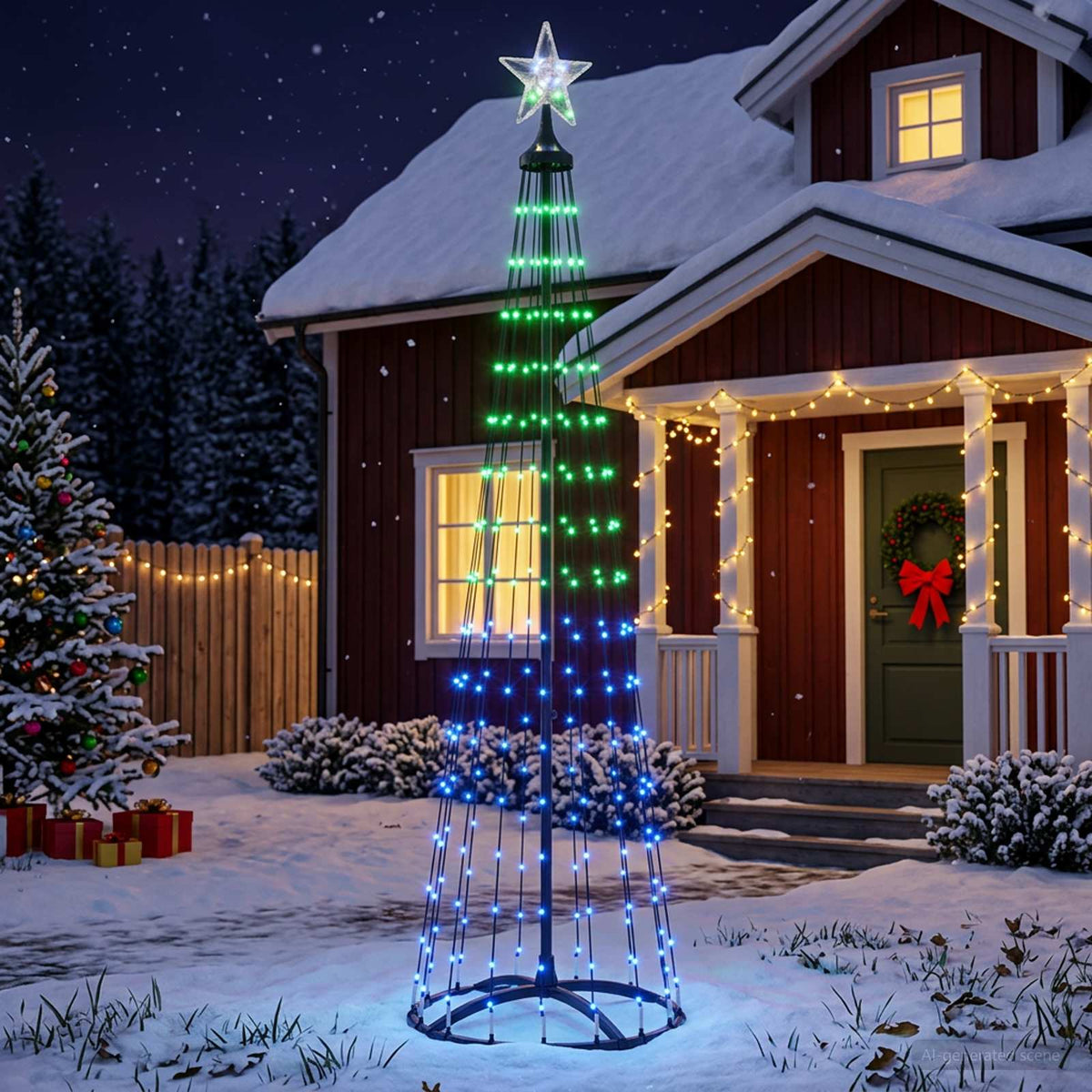 Kegelvormige led-kerstboom 180 cm 250 LED's Meerkleurig Staal is nu te koop bij PeponiXL, paradijselijk wonen!