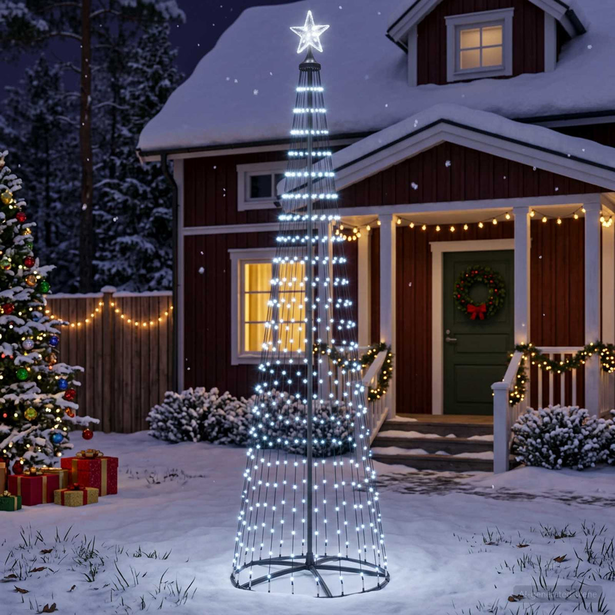 vidaXL Kegelvormige led-kerstboom 250 cm 470 LED's Koel wit Staal Wit