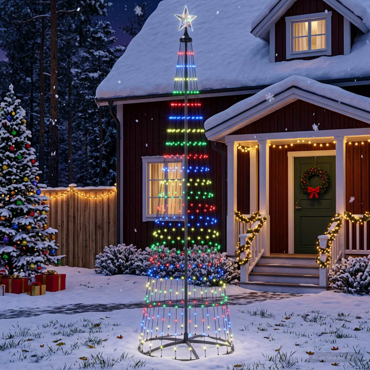 Kegelvormige led-kerstboom 250 cm 470 LED's Meerkleurig Staal is nu te koop bij PeponiXL, paradijselijk wonen!