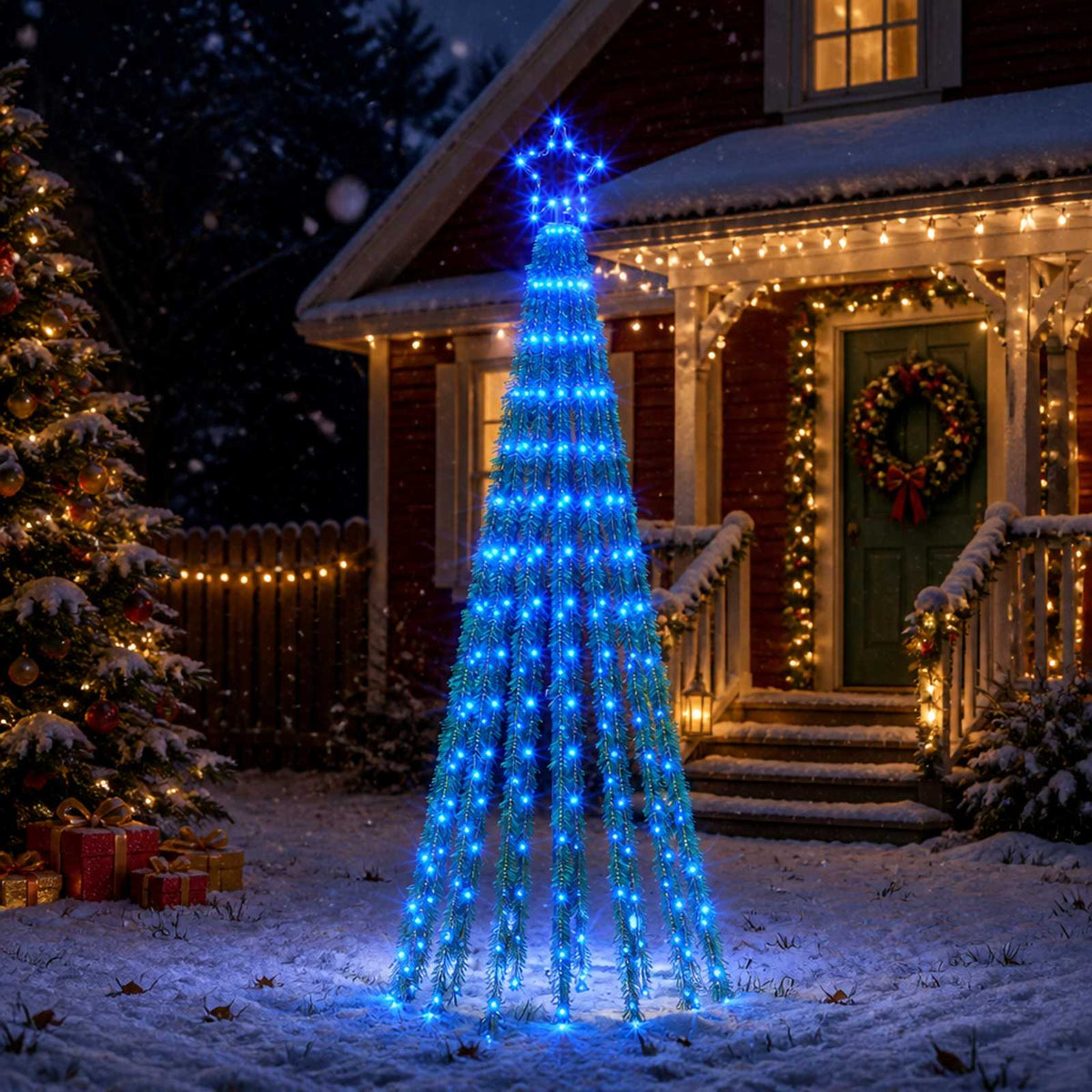 LED Kerstboom EKENAS 180 cm 255 LED's Blauw Staal Zwart is nu te koop bij PeponiXL, paradijselijk wonen!
