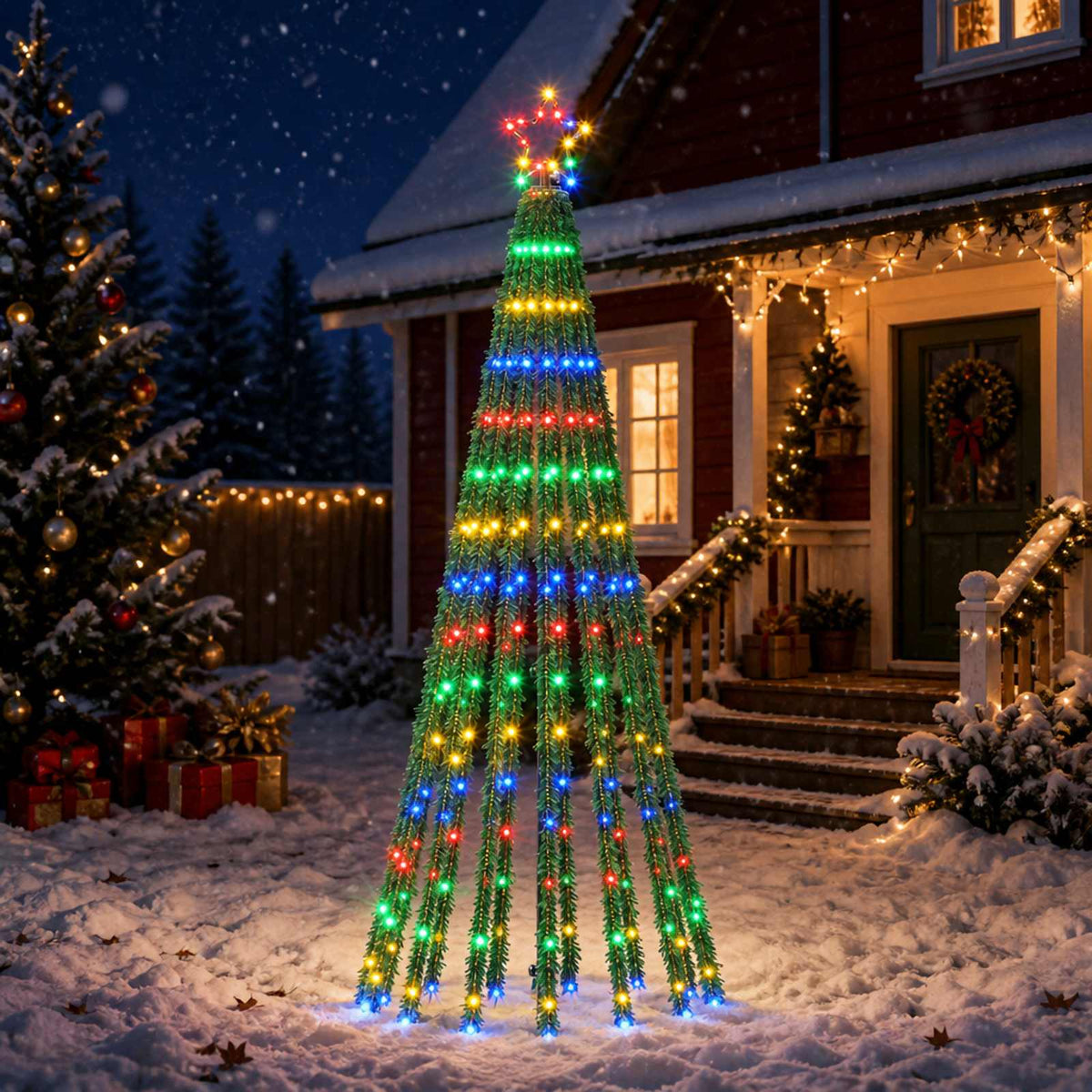 vidaXL LED Kerstboom EKENAS 180 cm 255 LED's Meerkleurig Staal Zwart