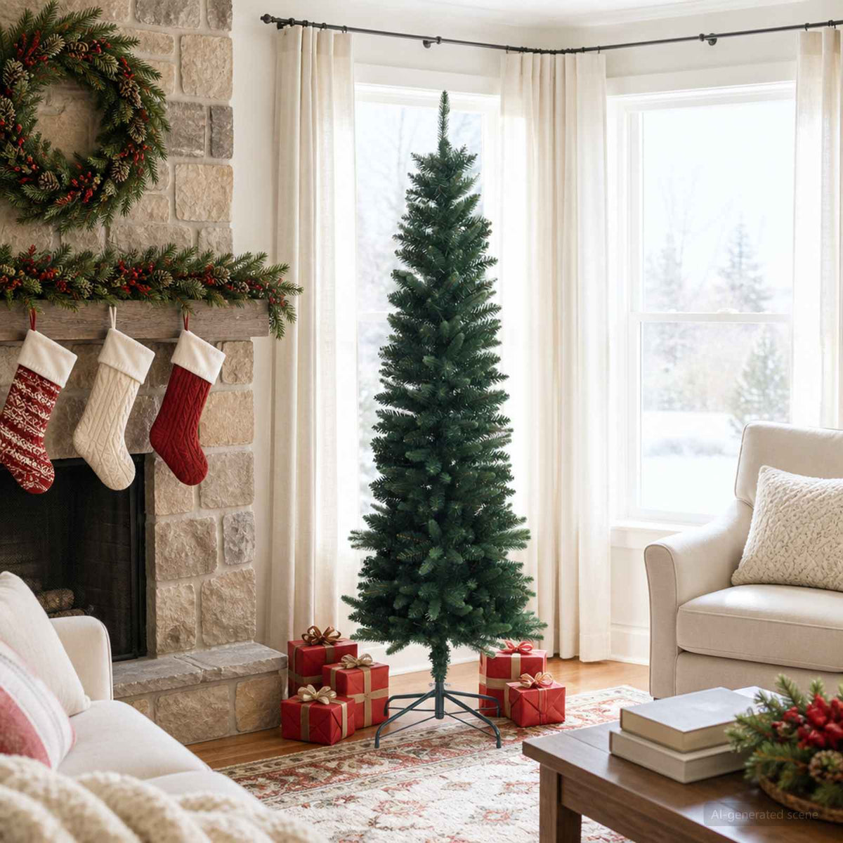 vidaXL Artificial Slim Christmas Tree 180 cm PE en PVC Groen