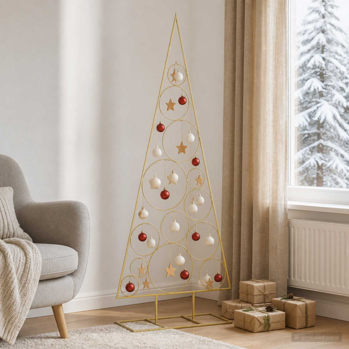 Metalen kerstboom met ronde standaard KUOPIO 150 cm Staal Goud is nu te koop bij PeponiXL, paradijselijk wonen!