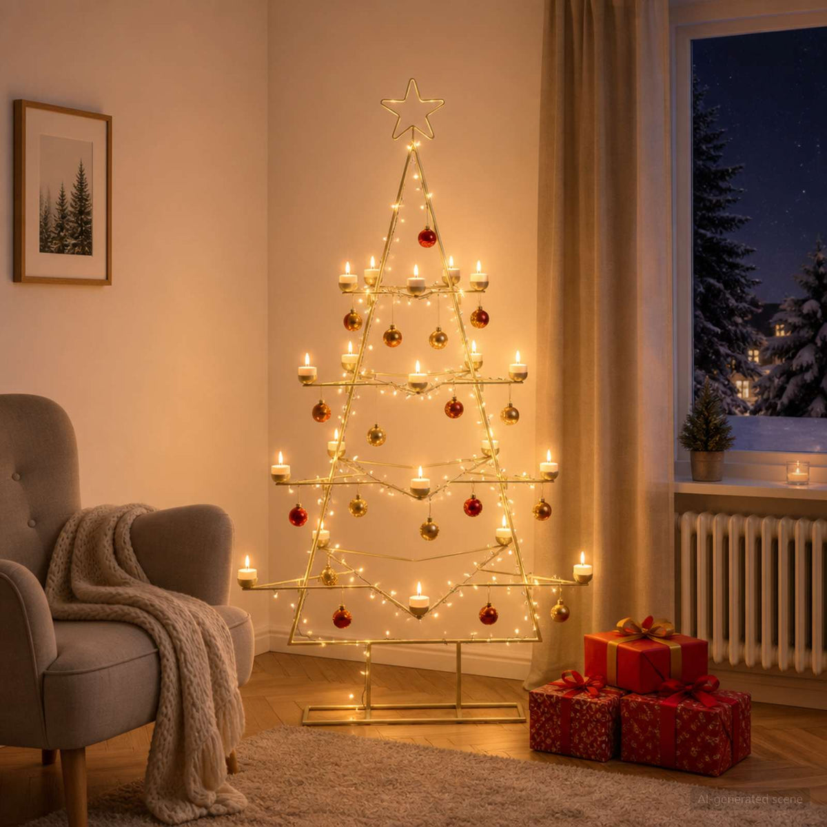 Metalen kerstboom met houder KUOPIO 140 cm Staal Goud is nu te koop bij PeponiXL, paradijselijk wonen!