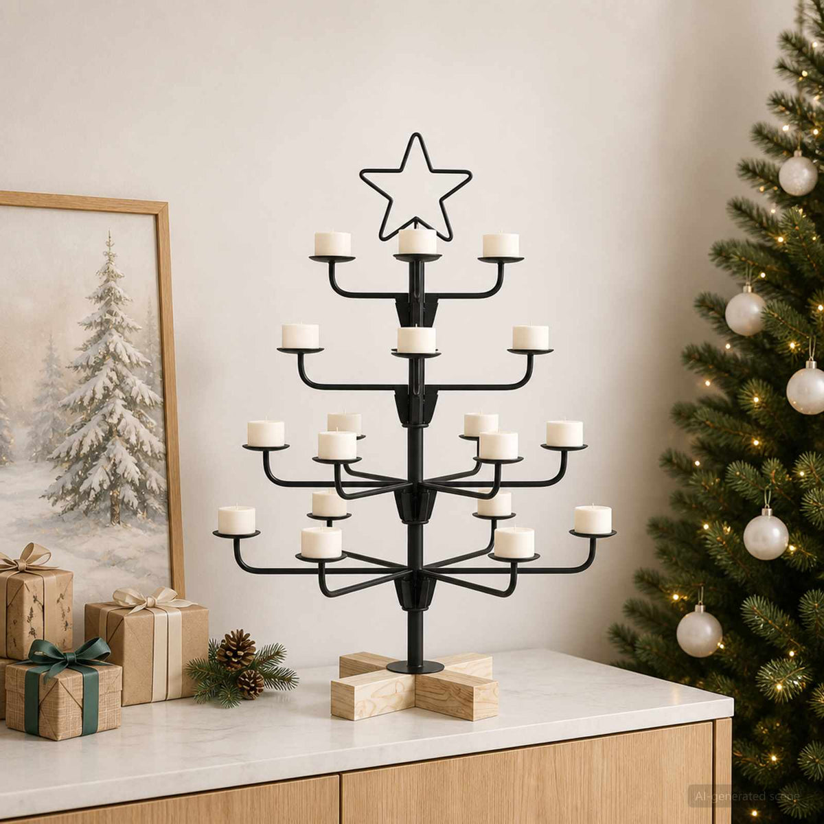 Metalen kerstboom met houder KUOPIO 60 cm Staal Zwart is nu te koop bij PeponiXL, paradijselijk wonen!