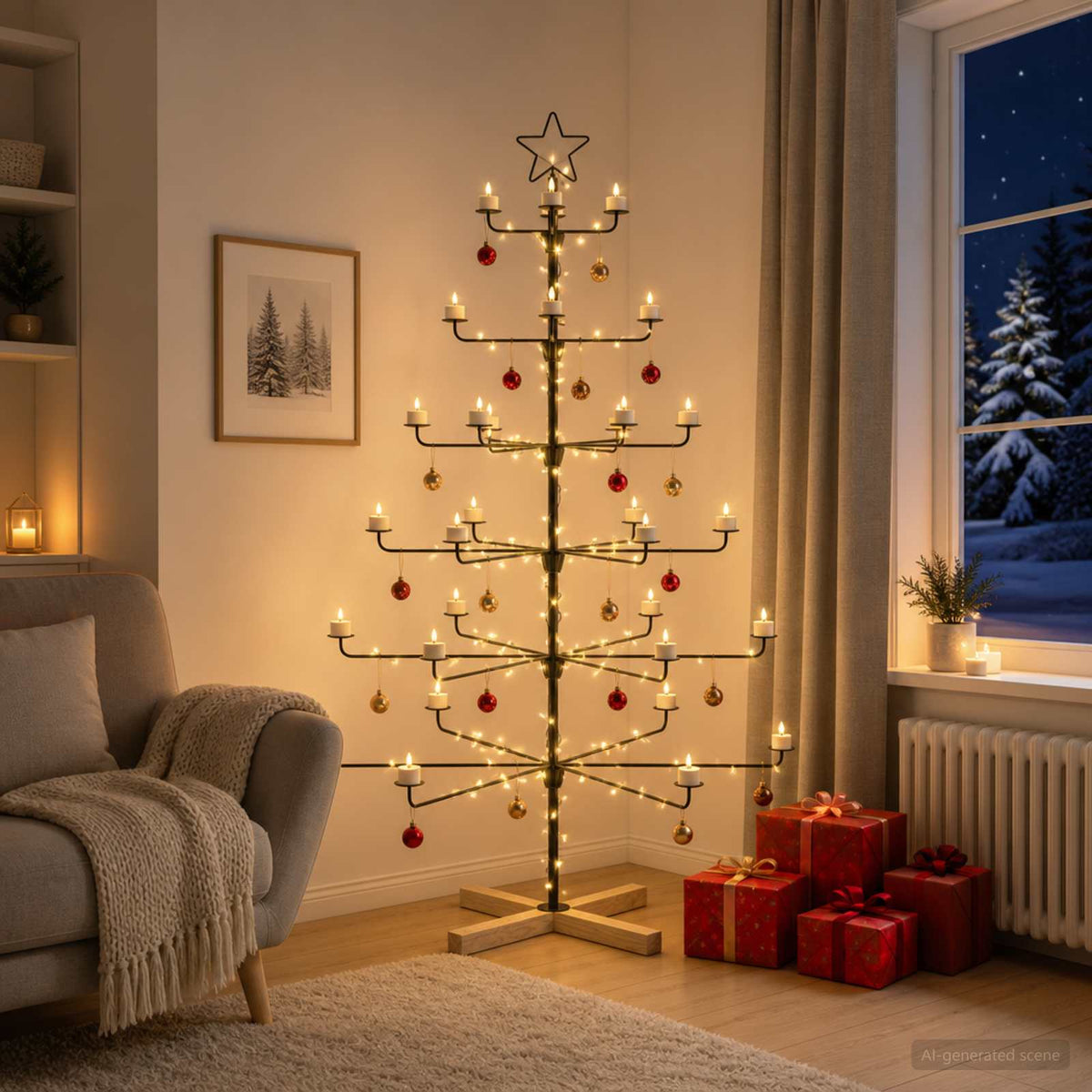 Metalen kerstboom met houder KUOPIO 150 cm Staal Zwart is nu te koop bij PeponiXL, paradijselijk wonen!