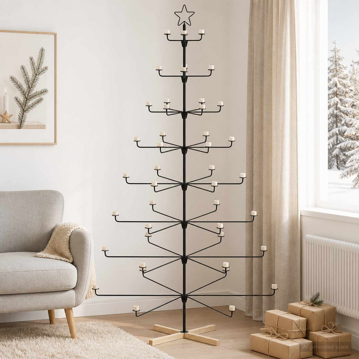 Metalen kerstboom met houder KUOPIO 210 cm Staal Zwart is nu te koop bij PeponiXL, paradijselijk wonen!